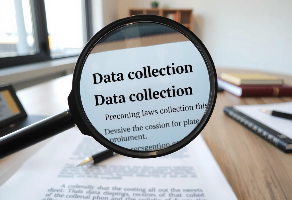 Magnifying glass over a document with text about data collection