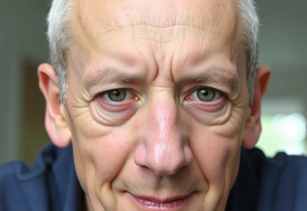 Osoba starsza z problemami ze wzrokiem, symbolizująca niedobór witaminy A